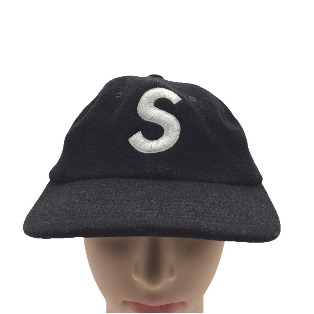 Supreme Wool S Logo 6 Panel Strapback Hat Black FW15 Made in USA Cap